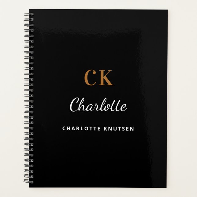 Nom d'initialisation du monogramme en or blanc noi (Devant)