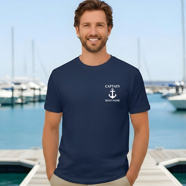 Nom du bateau du capitaine nautique Ancre T-shirt  (Customize to change text size. Choose from a variety of shirt colors and styles.)