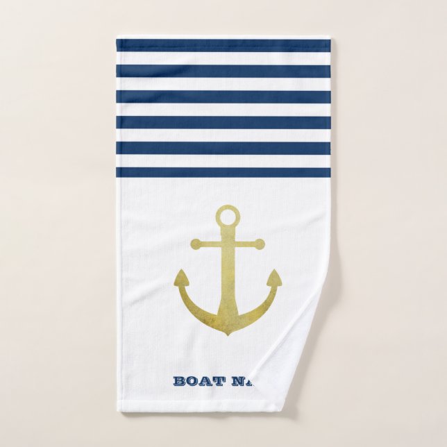 Nom du bateau nautique, Ancre d'or Marine Bleu ray (Serviette à main)