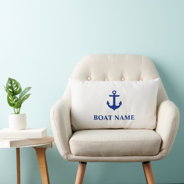 Nom du bateau nautique Ancre Lumbar Coussin blanc (Chaise)