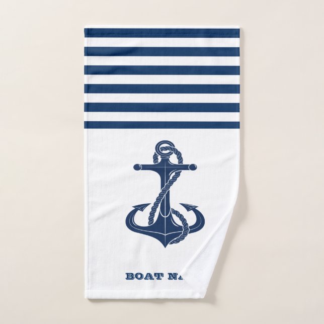 Nom du bateau nautique, Ancre Marine Bleu Blanc ra (Serviette à main)
