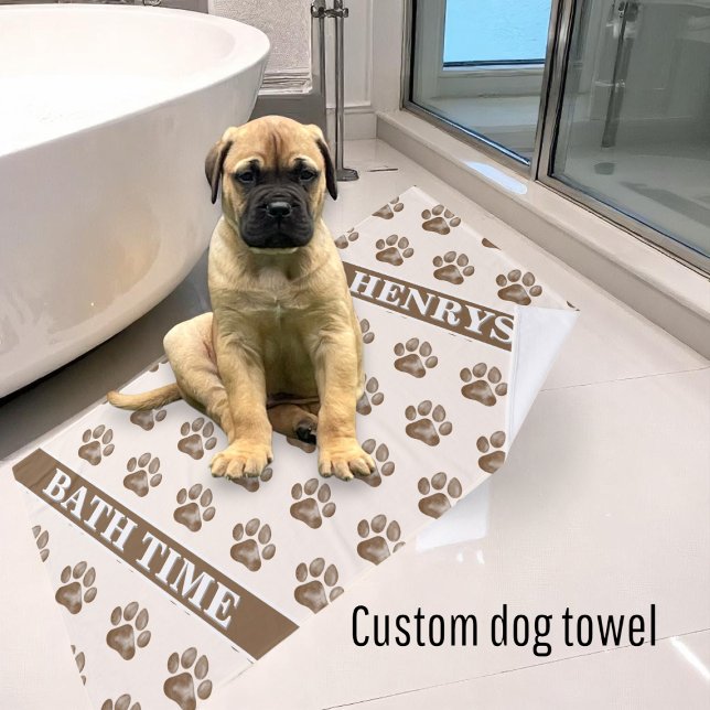 Nom du chien Bain Empreinte de patte Brown Serviet (Créateur téléchargé)