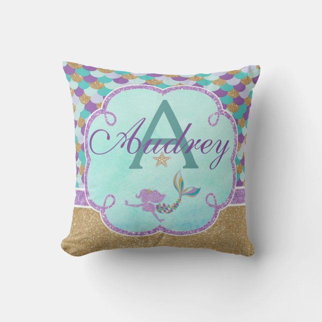 Nom du Coussin de monogramme personnalisé Mermaid (Recto)
