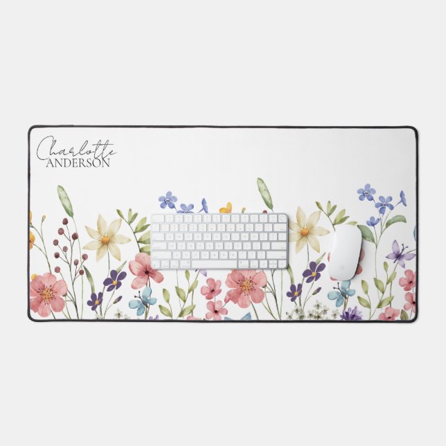 Nom du Fleur sauvage botanique Monogramme Blanc (Clavier et souris)