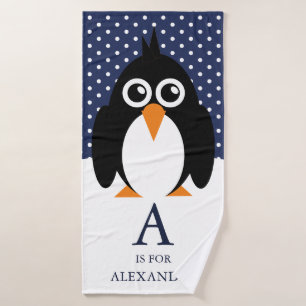 Nom du garçon mignon Serviette de bain en pingouin