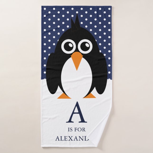 Nom du garçon mignon Serviette de bain en pingouin (Serviette de bain)