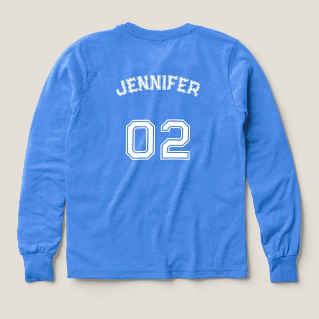 Nom du joueur Jersey Numéro Girls Blue Long Sleeve (Motif dos)