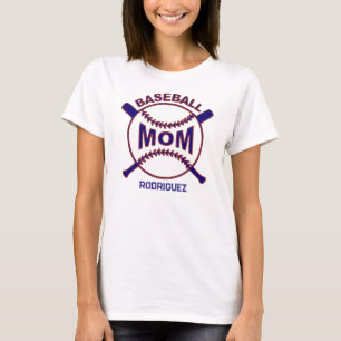 Nom du joueur T-shirt maman de baseball bleu