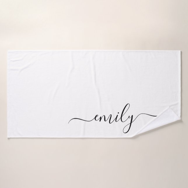 Nom du monogramme blanc noir moderne (Serviette de bain)