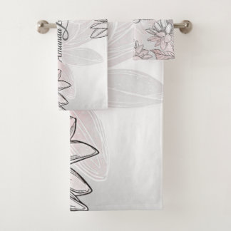 Nom du monogramme Fleurs blanches roses Aquarelle