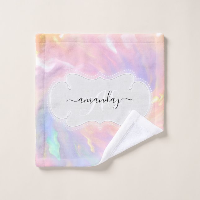 Nom du monogramme holographique Pastel Unicorn Gir (Gant de toilette)