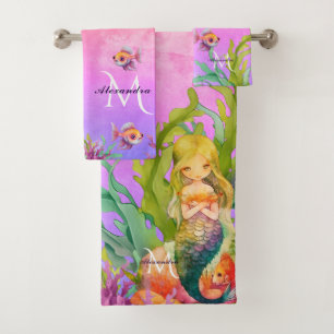 Nom du monogramme mignon Sirène rose et violet