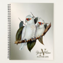 Nom du monogramme Oiseaux blancs Cockatoo Feuilles