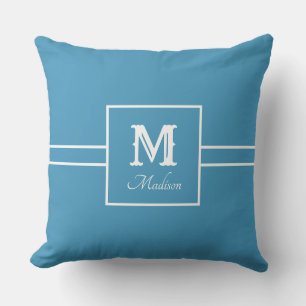 Nom du monogramme Oreiller à lancer Turquoise et b