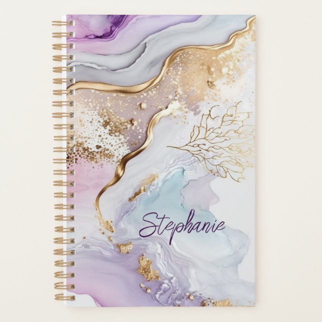 Nom du monogramme Purple Blue Gold Aquarelle Laver (Devant)