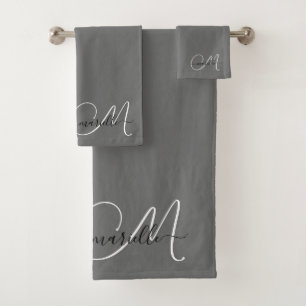 Nom du script de monogramme blanc mou gris
