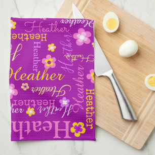 Nom du texte en cuir rose fleurie serviette de cui