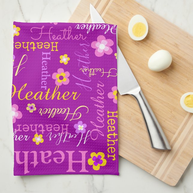 Nom du texte en cuir rose fleurie serviette de cui (Quart Plié)