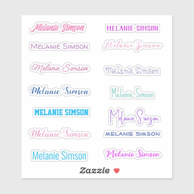 Nom élégant  coloré  rose violet bleu Autocollants (Feuille)