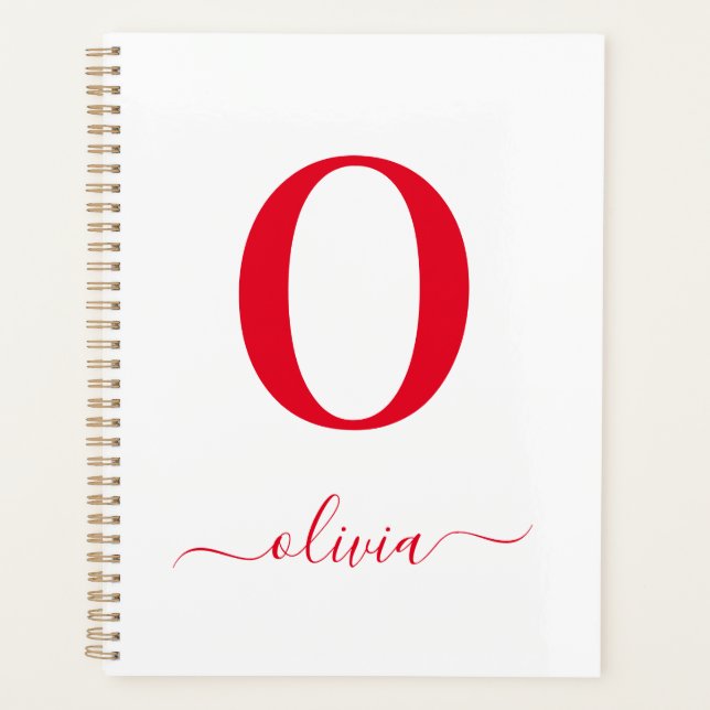 Nom en écriture Monogram Personnalisé Blanc et Rou (Devant)