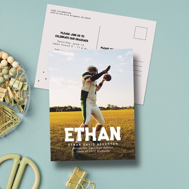 Nom en gras une photo invitation sportive de gradu (Créateur téléchargé)