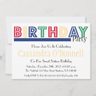 Nom En Lumière Invitations De Fête Anniversaire (B
