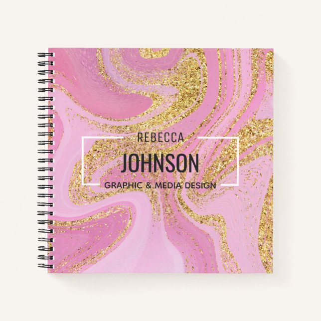 Nom en marbre rose précieux moderne - Carnet (Devant)