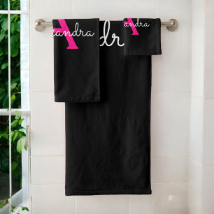 Nom en monogramme de script girly rose chaud noir