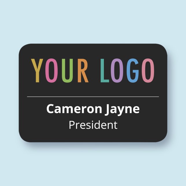Nom en plastique noir Étiquette ou logo personnali (MISOOK Rounded Rectangle Large Black Name Tag Magnetic)