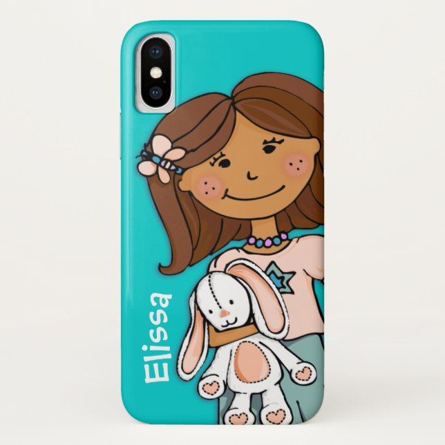 Nom enfant fille bouddles aqua coque iphone pêche (Dos)