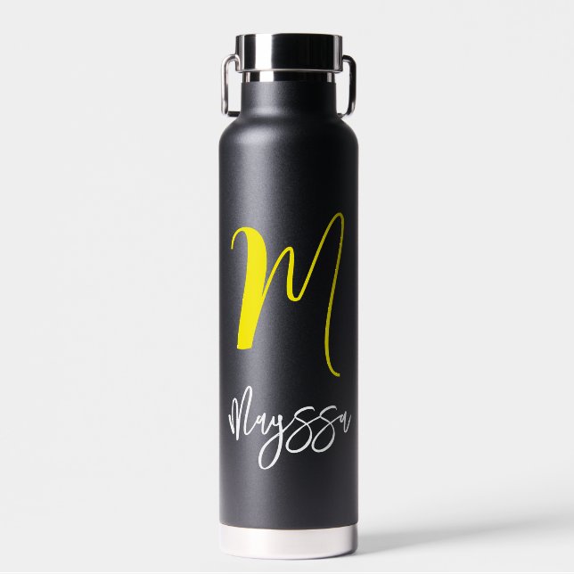 Nom et bouteille d'eau Monogram | Noir customisé (Avant)
