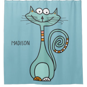 Nom et couleur personnalisés Funny Chat rideau de 
