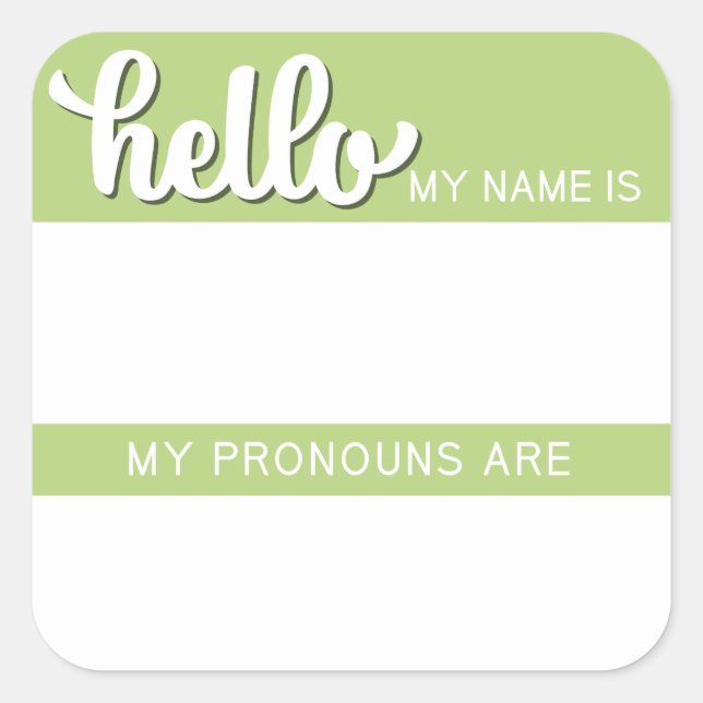 Nom et étiquette Pronoun - Carré vert (Devant)