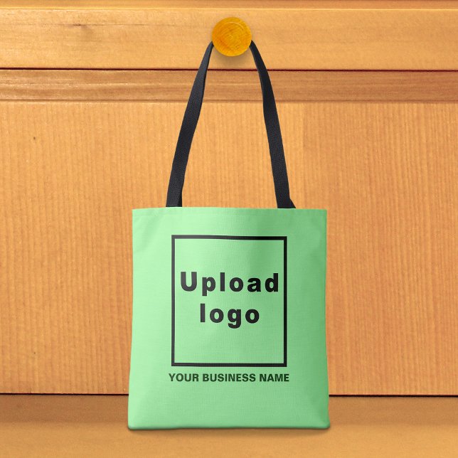 Nom et logo de l'entreprise sur un sac fourre-tout (Light green tote bag with your business name and logo)