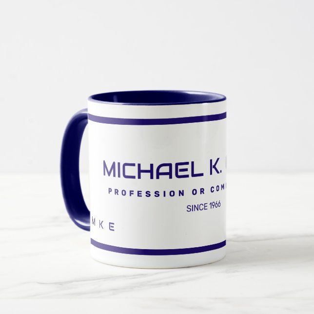 Nom et monogramme Mug café bleu moderne (Devant gauche)