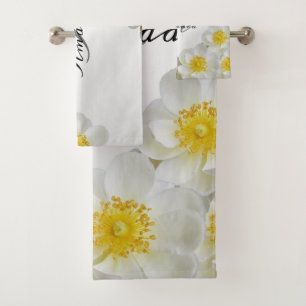 Nom Floral Monogramme Blanc Argent Élégant Moderne