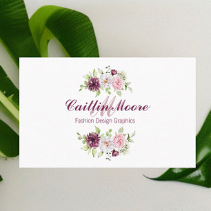 Nom floral & Monogramme QR Code Carte de visite