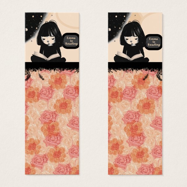 Nom Floral Noir Orange Pêche Signets (Devant & derrière)