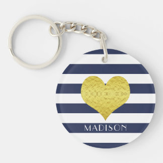 Nom Gold Heart Blue White Stripes Motif