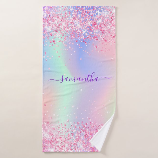 Nom holographique violet rose pâle (Serviette de bain)