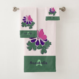 Nom initial chic Fleur de Papillon bleu vert