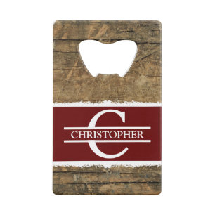 Nom initial customisé rustique faux bois bordeaux