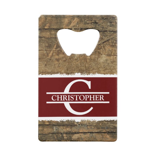 Nom initial customisé rustique faux bois bordeaux (Devant)