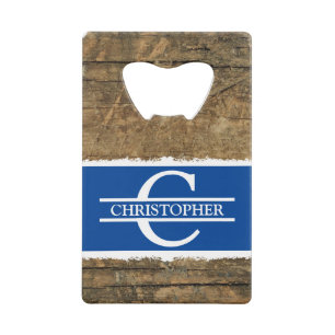 Nom initial personnalisé bois faux rustique bleu