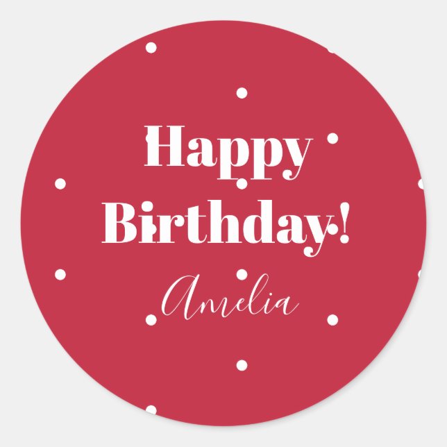 Nom Joyeux anniversaire Pois Rouge Étiquette cadea (Devant)