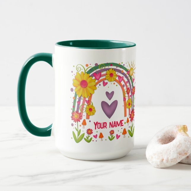 Nom Joyeux Rainbow Cute Inspirivity Coffee Mug (Avec donut)