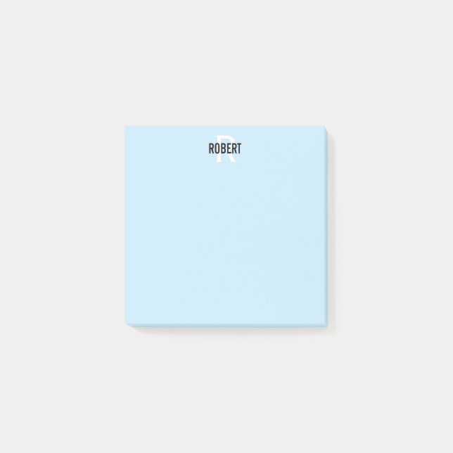Nom monogramme bleu clair moderne post-it notes (Devant)