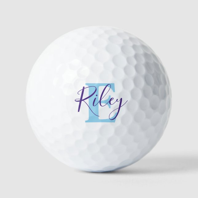 Nom monogramme de golf initial violet bleu balles  (Recto)