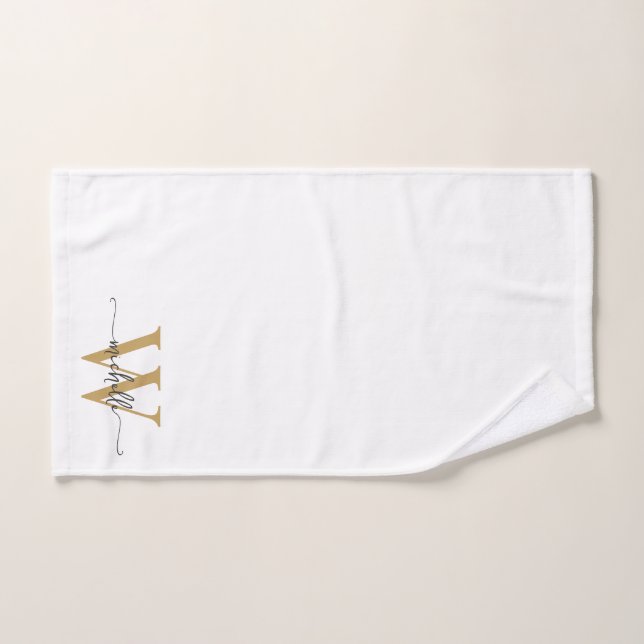 Nom Monogramme en Or Blanc Moderne Écriture Élégan (Serviette à main)