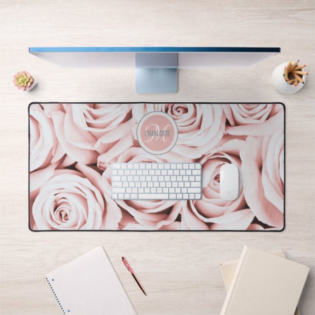 Nom monogramme floral rose vif moderne (Bureau 1)